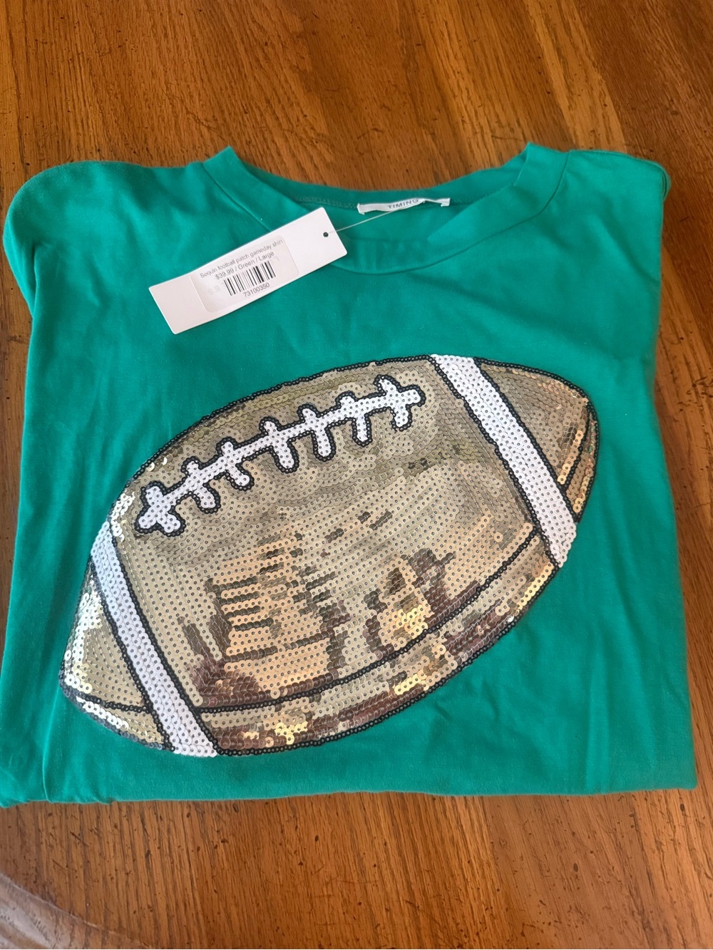 Timing Green Short Sleeve Tee with Gold Sequin Football
